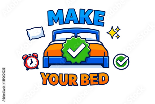 Motivational make your bed illustration with alarm clock and checkmarks