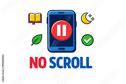 Digital detox smartphone with pause button and symbols for mindfulness lifestyle