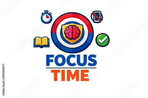 Focus time logo with brain icon and learning elements