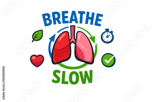 Breathe slow logo with human lungs and health symbols
