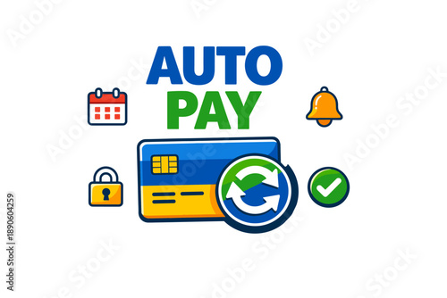 Auto pay service with credit card and security icons for efficient payment management