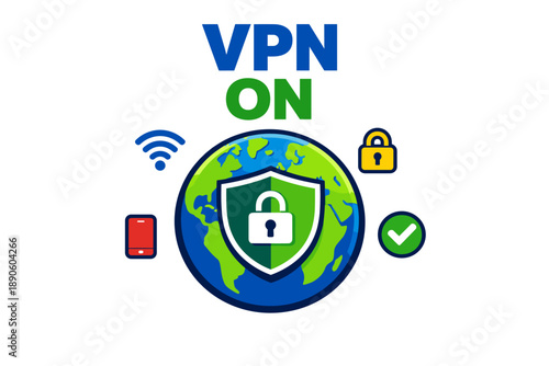 Global vpn activation with secure connection symbols and lock icons