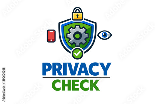 Privacy check icon with shield gear lock eye and phone symbols