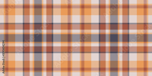 Checker pattern texture tartan, majestic background plaid check. Frame fabric seamless textile vector in white and orange colors.