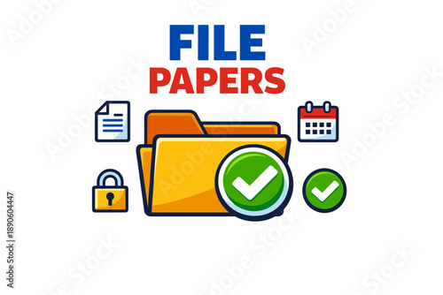 Organized file management with folder, documents, calendar, and security icons