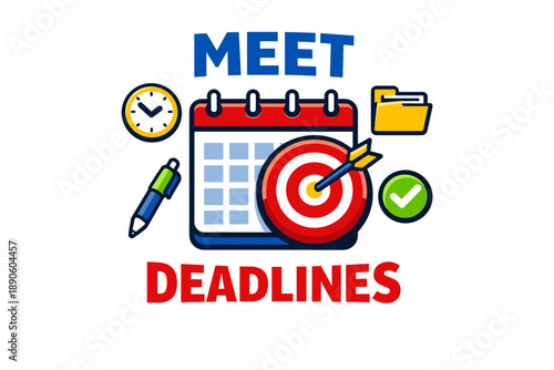 Efficient time management icon with calendar, target, and clock illustrations