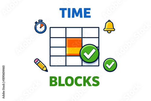 Time blocks: efficient scheduling grid with checks and icons for organization