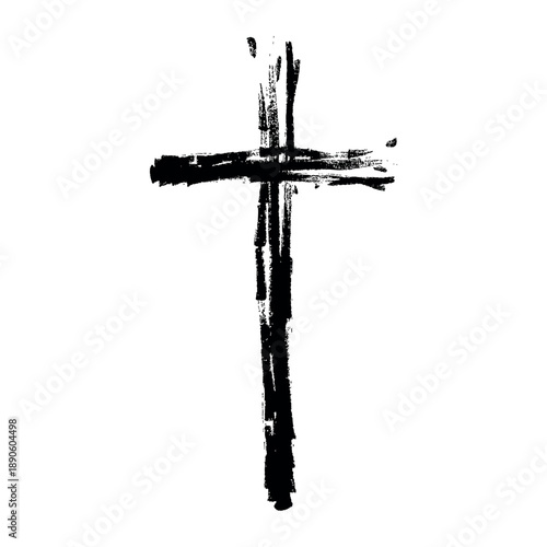 Hand drawn cross brush, sketch icon, religious symbol