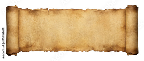 Konstfotografi Aged and unrolled parchment scroll banner on a dark field