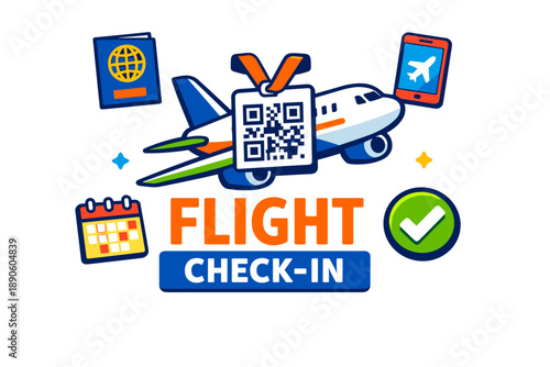 Flight check-in concept with airplane and qr code