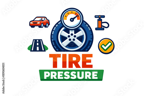 Tire pressure awareness: gauge, road safety, and maintenance icons