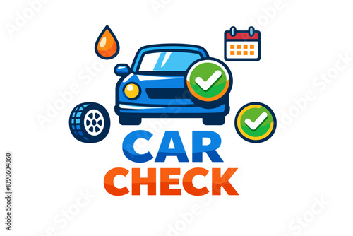 Car maintenance icons: checkup, tire, oil drop, calendar reminder