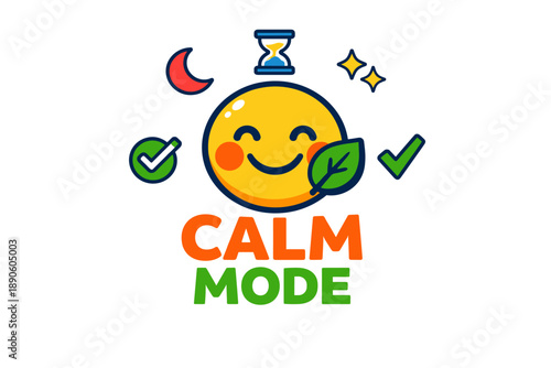 Smiling emoji with leaf and hourglass - calm mode symbol