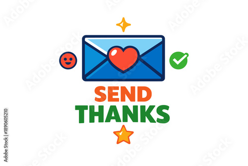 Colorful send thanks illustration with envelope and heart icon