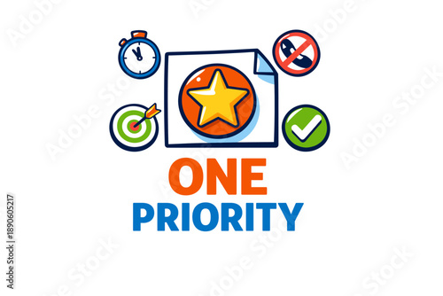 One priority concept with icons for time, goal, and approval