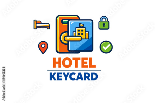 Illustration of hotel keycard with icons for room access and security
