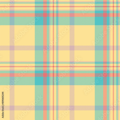 Layer seamless plaid fabric, styled check texture textile. Real pattern tartan background vector in amber and teal colors.