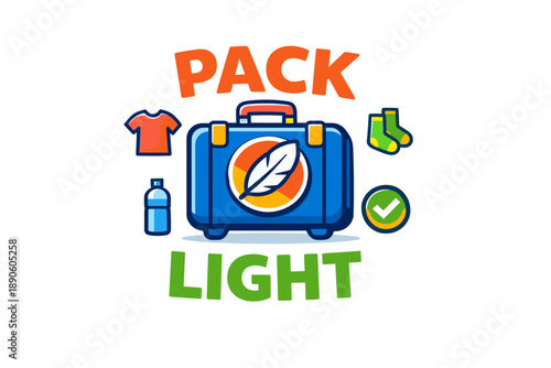 Travel light concept with suitcase and minimal essentials