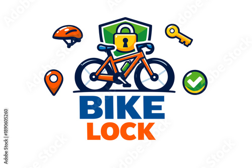 Secure bike icon with lock, helmet, key, and check mark for safety