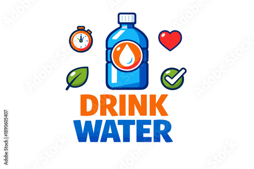 Stay hydrated reminder with water bottle and health icons