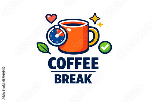 Coffee break concept with orange mug and stopwatch symbols for relaxation