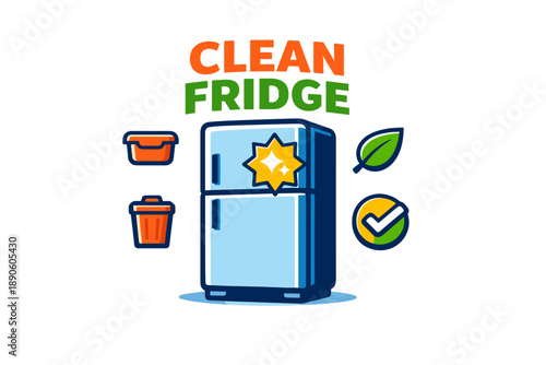 Clean fridge guide with icon elements for efficient kitchen organization