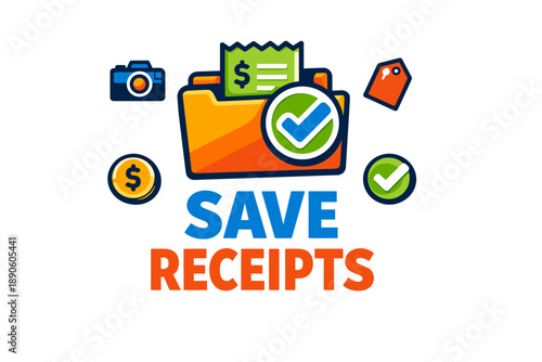Save receipts icon with folder and currency symbols for budget tracking