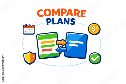 Colorful illustration of compare plans concept with icons