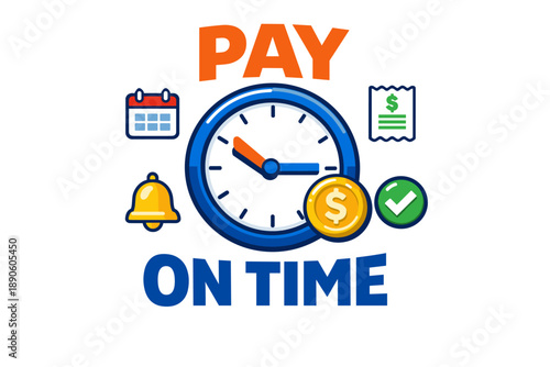 Timely bill payment concept with calendar, clock, and icons