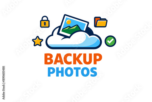 Cloud backup icon with photos folder for secure data storage