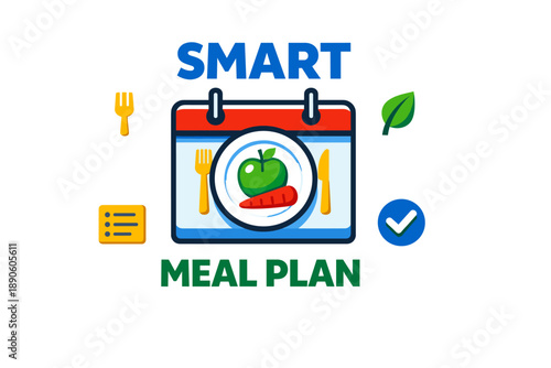 Healthy smart meal plan design with calendar and food icons
