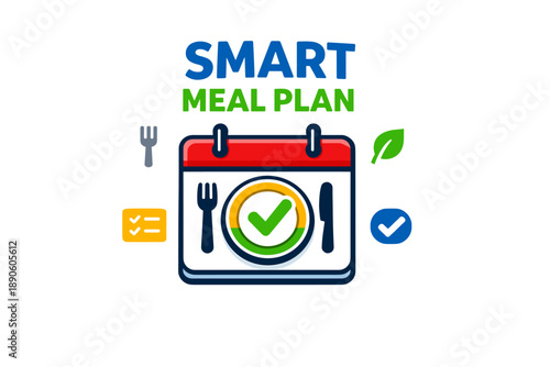Smart meal plan concept with calendar and cutlery icons