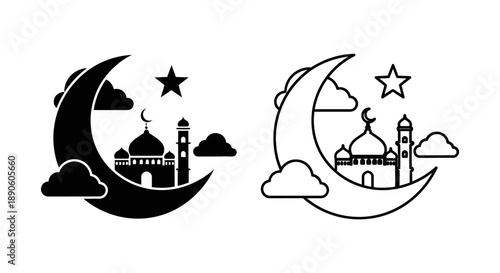 Islamic mosque moon star silhouette design