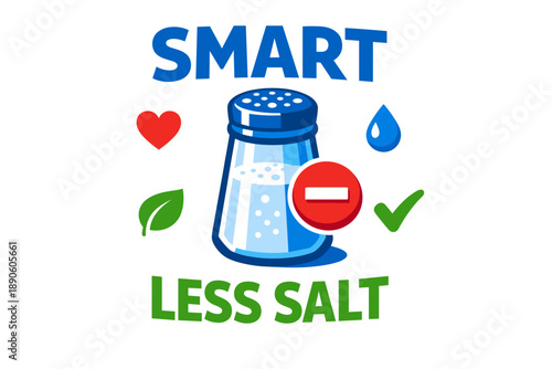Smart less salt health awareness campaign with heart, water, and leaf symbols
