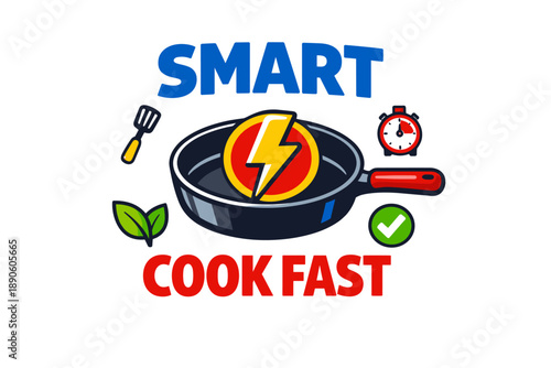 Smart cooking: quick and efficient cooking with icons of timer and frying pan