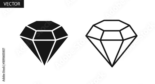 Black and white gemstone icons set