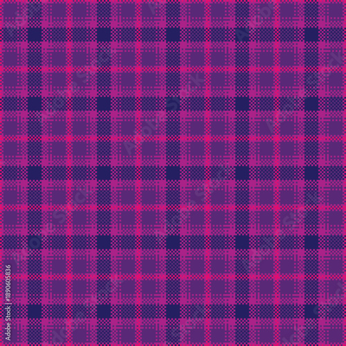 Japanese plaid pattern vector, tablecloth background seamless textile. Customized tartan texture check fabric in pink and purple colors.