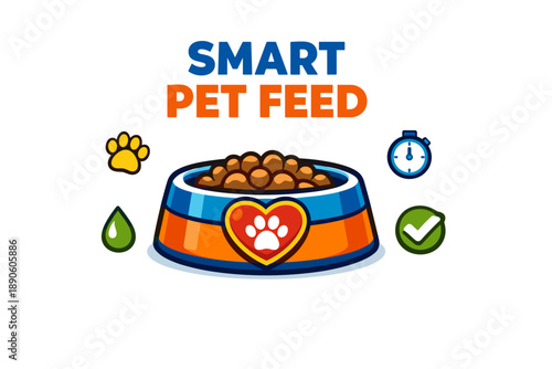 Smart pet feed bowl with timer and paw icon for efficient feeding