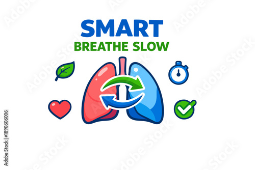 Smart breathing techniques: lung health and mindfulness with icons