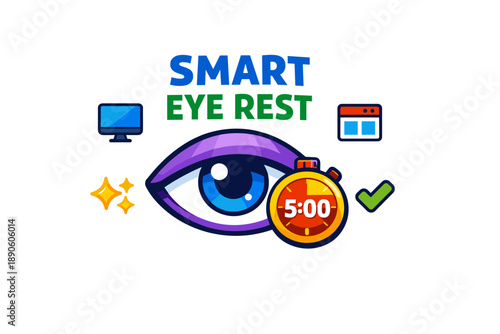 Smart eye rest timer for digital screen breaks with eye and clock icon design