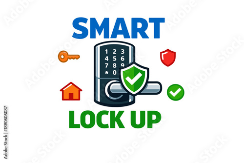 Smart lock technology icon with security symbols and digital keypad