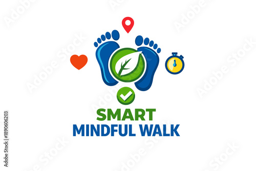 Smart mindful walk logo with footprints and nature elements