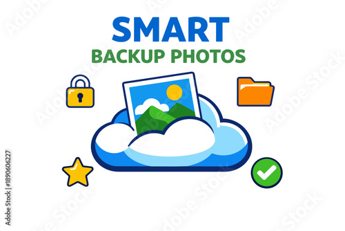 Smart backup photos cloud storage security and organization graphic