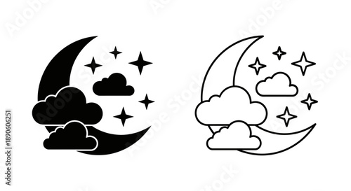 Moon cloud stars night sky illustration