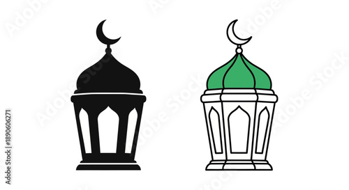 Islamic mosque lantern green crescent moon