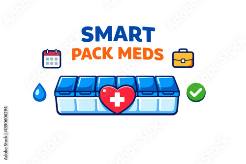 Smart pack meds: organizer with health icons for efficient medication management