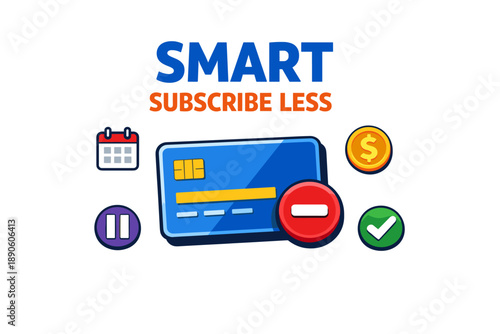 Smart subscription management concept with credit card and icons