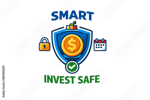 Smart invest safe logo with shield and money symbol
