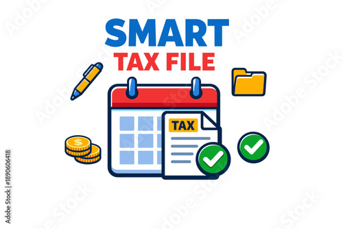 Smart tax file concept with calendar, checklist, and financial icons