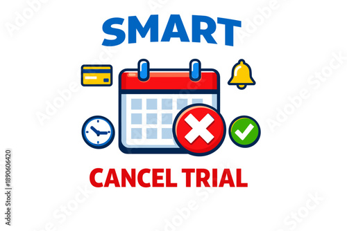 Smart cancel trial reminder: calendar, clock, credit card icons